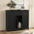 thumbnail image 1 of Multipurpose Buffet & Coffee Bar Cabinet Solid Wood&MDF Adjustable Shelves 35.4" Wide Sideboard, 1 of 7