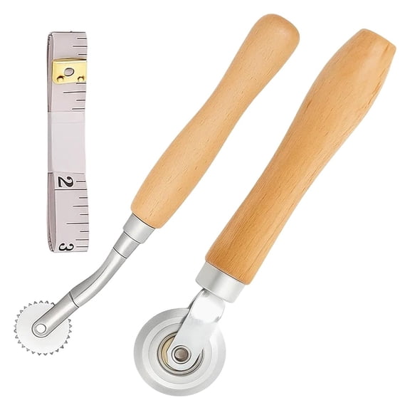 Multipurpose Cardboard Scoring Tool With Wooden Handle Perforating Wheel Measuring Tape For Dressmaking Sewing Craft