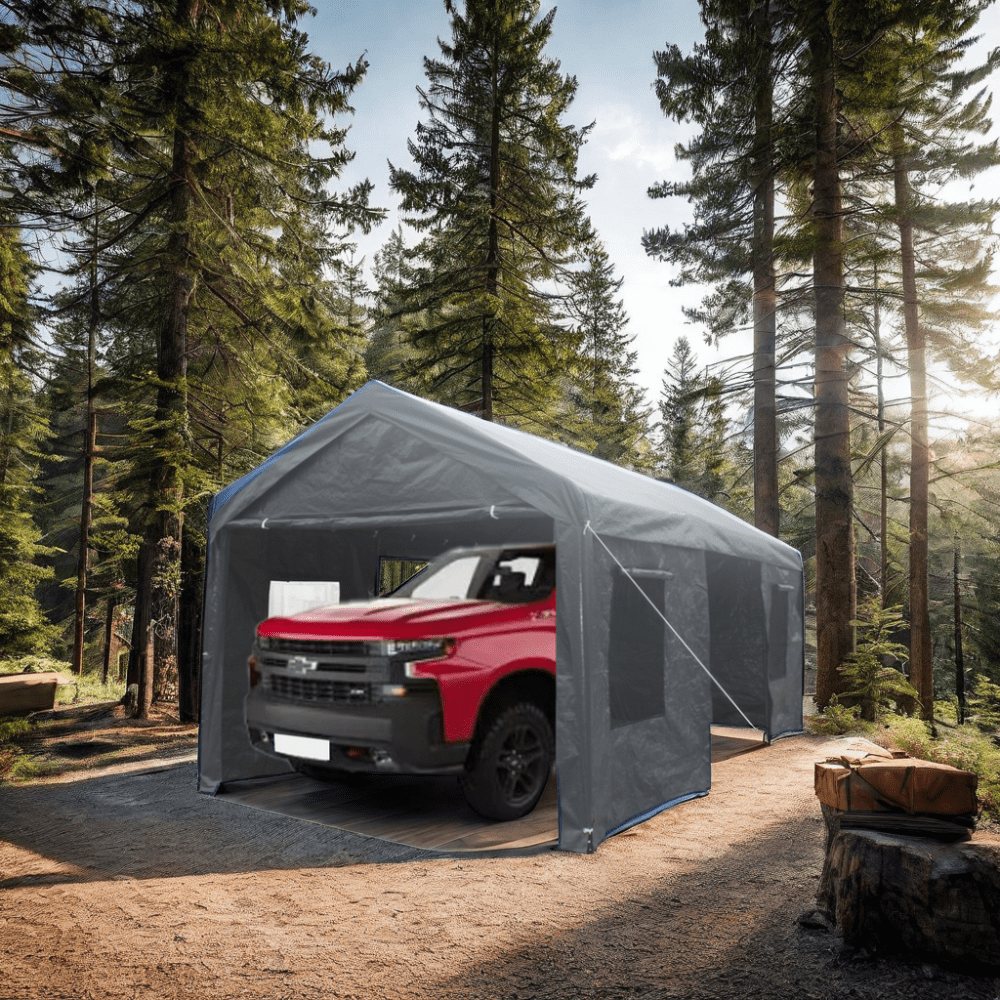 12' x 20' Gray Portable Metal Frame Carport with Windows