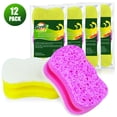 thumbnail image 1 of Multipurpose Cellulose Cleaning Sponges with Non Scratch Scouring Pad for Dishes,Pots, Pans, Super Absorbent Scrub Sponge - Unique Shape to Protect Nails: 12 Pack, 1 of 9