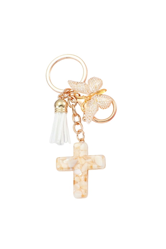 Multipurpose Christian Resins Crosses and Butterfly Keychain with Tassels Backpack Bag Charm Keyring Ornament for Women