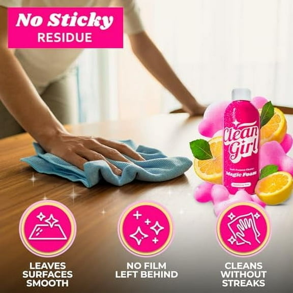 Multipurpose Cleaning Foam - Pink All Purpose Foaming Cleaner - Essential Household Supplies for Bathroom, Kitchen, Glass, Wall, Floor, Stove Top, Concrete Surface, Shower, Sink, C