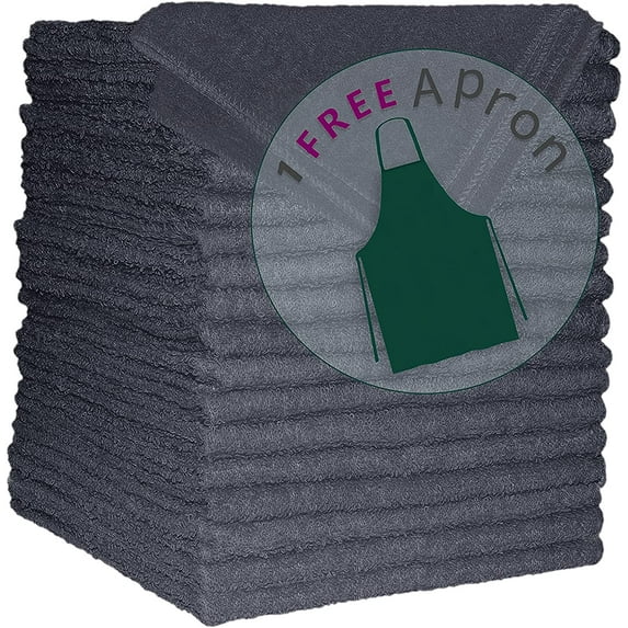 Multipurpose Cleaning Terry Towels 18-Pack Microfiber Alternate 100% Rich Cotton, Cleaning, Bar Towel, GREY COLOR, 12"x16" With 1 FREE APRON - by COTTON HOMES