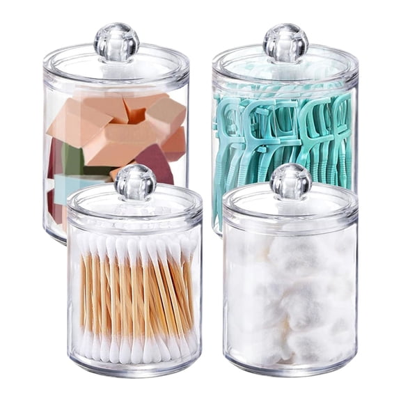 Multipurpose Clear Acrylic Storage Container Set With Lids Qtip Dispenser For Vanity Bathroom Countertop Organization