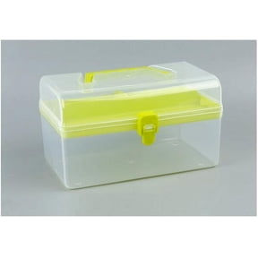 Multipurpose Clear Plastic Craft Storage Container with Removable Tray, 2-Layer Box with Lid & Handle, Stackable Small Storage for Home Office School Travel