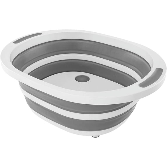Multipurpose Collapsible Tub Portable Cutting Board 2 in 1 Kitchen Tool Foldable Basket Washing Basin W/Drain Gray White