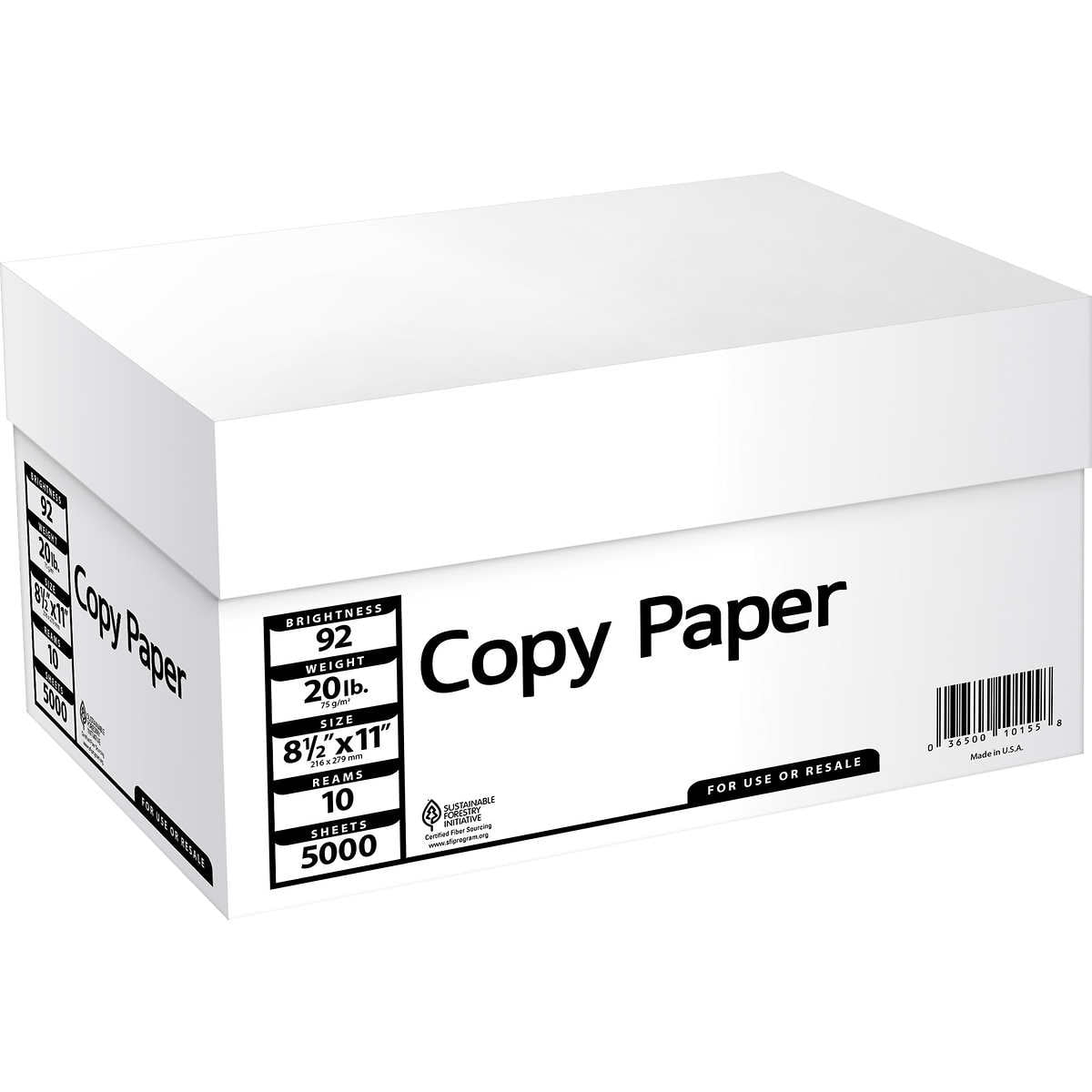 Office Impressions Bulk White Copy Paper, 92 Bright, 20lb, 8.5 x 11, White,  500 Sheets/Ream, 10 Reams/Carton (82392)