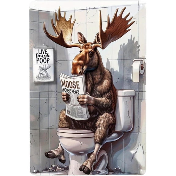 Multipurpose Decorative Sign - Moose Reading Newspaper Vintage Wall Art - Rustic Metal Plaque for Home, Room, Bar, Cafe, Garage Decor - Wall Hanging 8 x 12 Inch Event & Party Supplies -