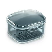 Multipurpose Denture Bath Case with Strainer Basket, Three Layered Denture Holder Cup to Clean and Soak, Retainer Box, False Teeth Container