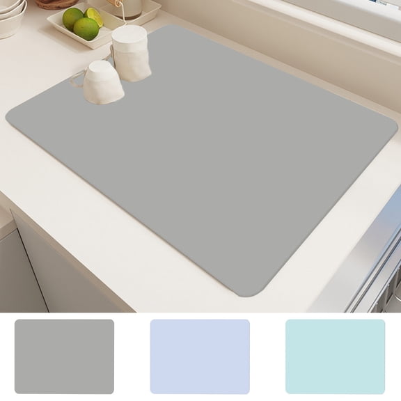 Multipurpose Diatomaceous Earth Dish Drying Mat | Absorbent Kitchen Counter or Sink Pad, Light Blue/Gray, 30x40cm | Heat Resistant to 450°F, Easy Clean, Non-Slip, Liner for Fridge or Drawer