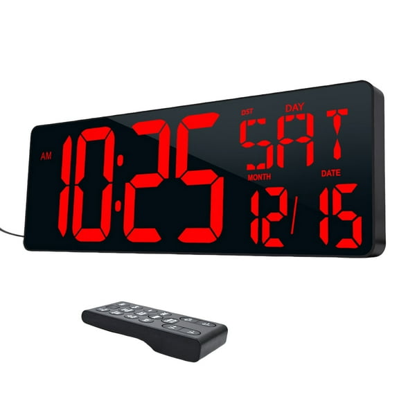 Multipurpose Digital Wall Alarm Clock with 16.5'' LED Screen Remote Operations and Backups Adjustable Brightness