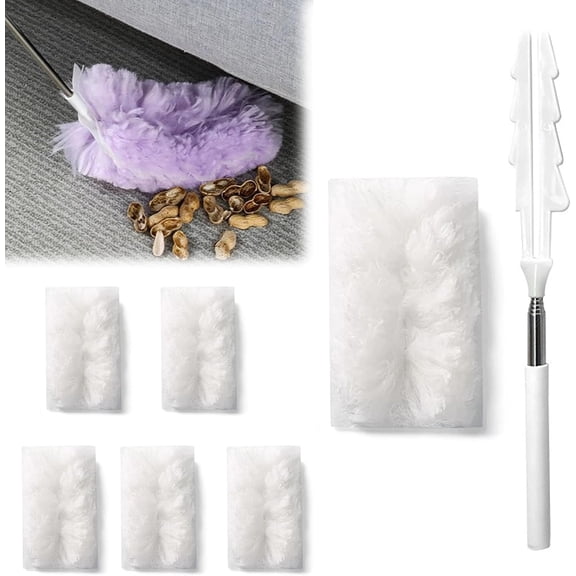Multipurpose Disposable Bendable Duster with Extendable Pole, Multi Surface Dusters Kit with Handle, 1544 Inches Handle and 5 Refills for Furniture Blinds Windows Ceiling Fans(White+5refills)