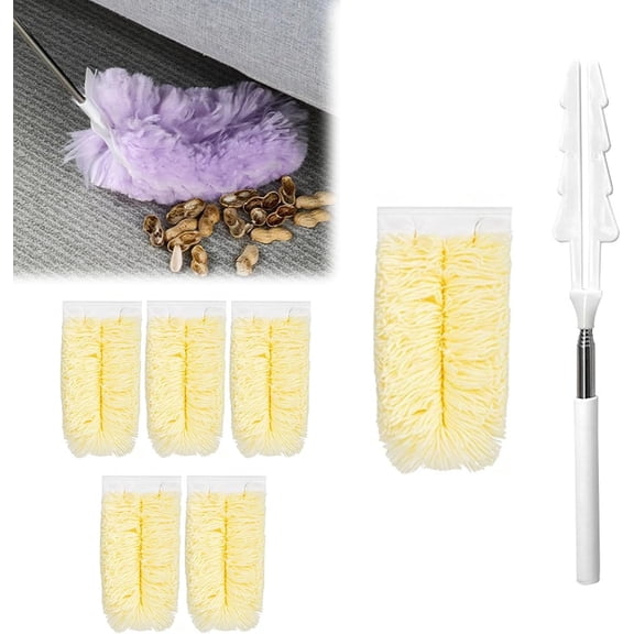 Multipurpose Disposable Bendable Duster with Extendable Pole, Multi Surface Dusters Kit with Handle, 1544 Inches Handle and 5 Refills for Furniture Blinds Windows Ceiling Fans(Yellow+5refills)