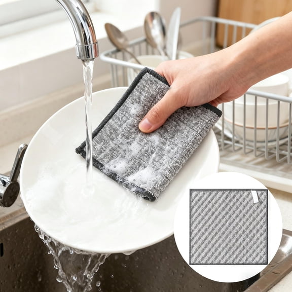 Multipurpose Double Layer Silk Dishcloth for Kitchen Cleaning Quick Drying Scratch Resistant Reusable Scouring Pad for Sinks Stoves and Pots, 8x8 Inch