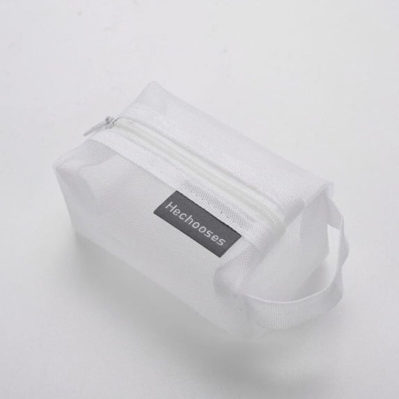 Multipurpose Durable Breathable Portable Lightweight Stationery Case Cosmetic Bag Key Bags Mini Zipper Coin Purse Square Mesh Storage Pouch WHITE
