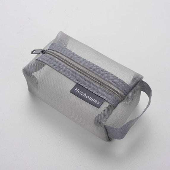 Multipurpose Fashion Lightweight Breathable Portable Stationery Case Cosmetic Bag Square Mesh Storage Pouch Key Bags Mini Zipper Coin Purse GREY