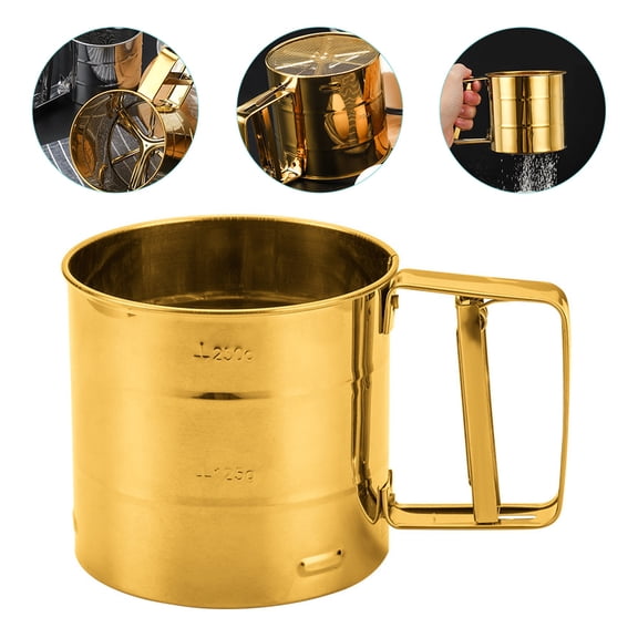 Multipurpose Flour Sifter Stainless Steel Sugar Strainer Kitchen Gadget (Golden)