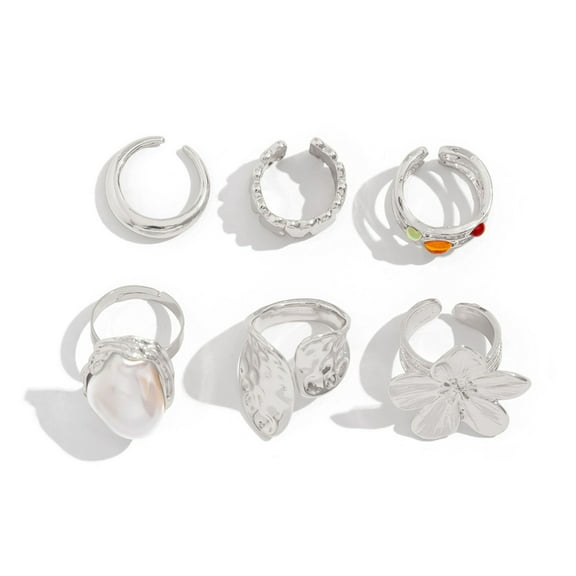 Multipurpose Flower Rings Set With Pearls Embellishments Adjustable Designs for Comfortable Wear On Any Finger Wear