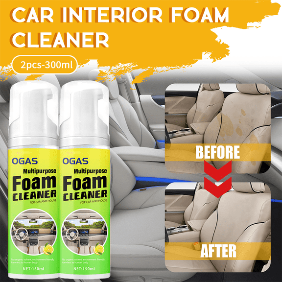 Multipurpose Foam Cleaner Set - Foam Cleaner For Car, Car Upholstery Cleaner, Home Stain Remover With UV Protection, No Rinse, 150ml(2-Pack)