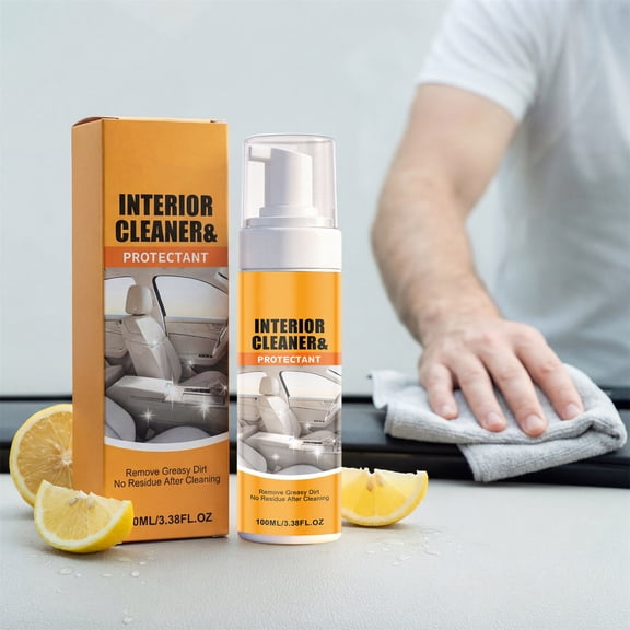 Multipurpose Foam Cleaner Spray,Foam Cleaner for car and House Lemon Flavor,Rinse Free Stain Removal Kitchen Grease Cleaner,for Car Interior,Kitchen,Bathroom,Car House