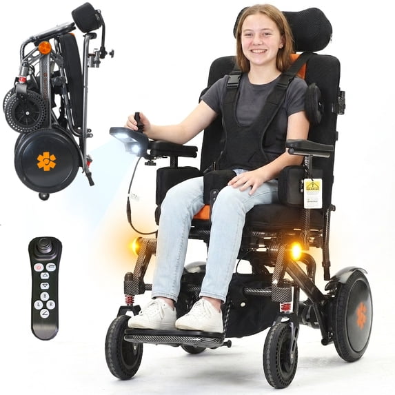 Foldable Light Electric Wheelchair for Kids & Adults with Special Needs, Advanced Positioning Support for Cerebral Palsy, 45lb Airline Approved
