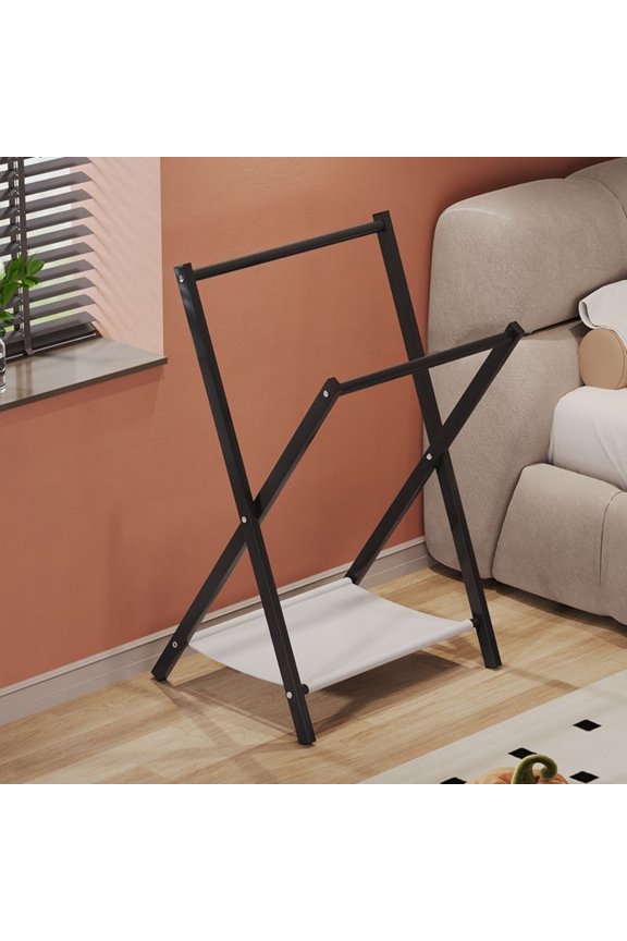 Multipurpose Foldable Valet Stand - Freestanding Cast Iron Clothes Organizer with Modern Design for Bedroom, Bathroom Towel Rack - Space-Saving Storage Rack for Clothing and Accessories