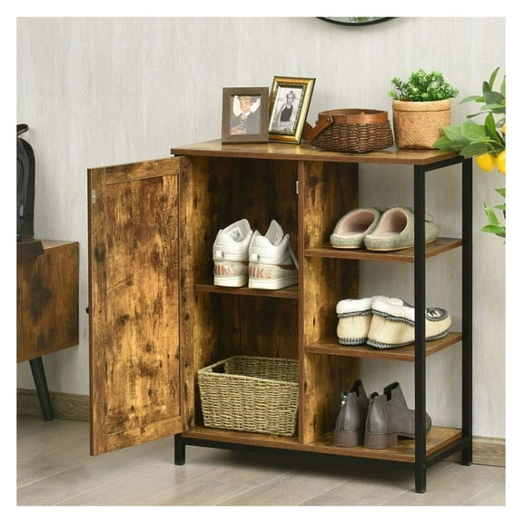 Multipurpose Freestanding Storage Cabinet with 3 Open Shelves and Doors