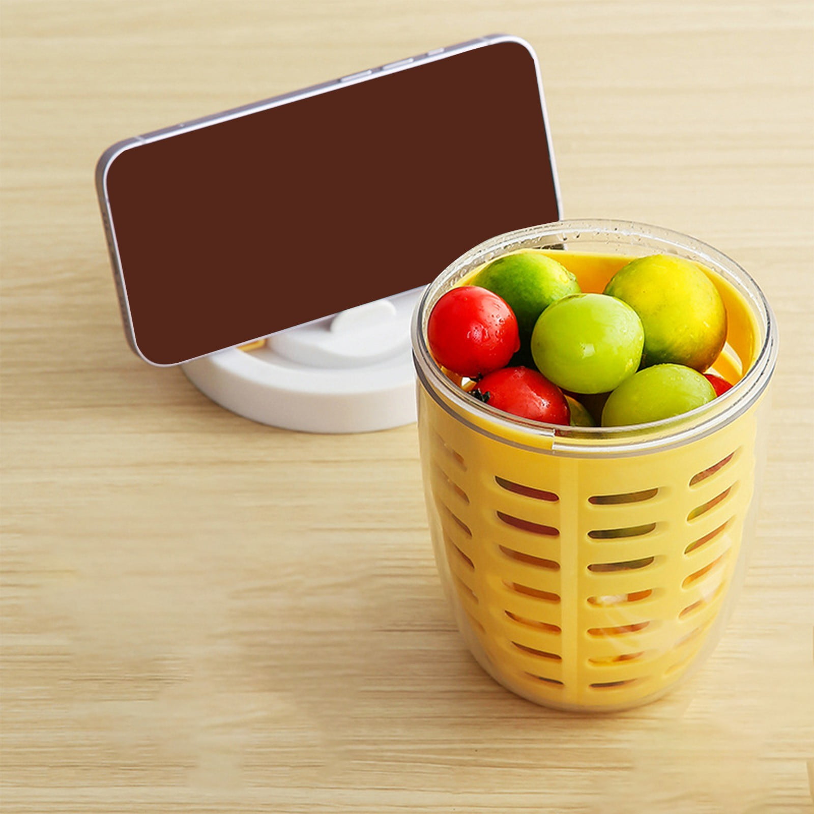 Multipurpose Fruit Storage Cup with Lid and Fork Plastic Airtight Fruit