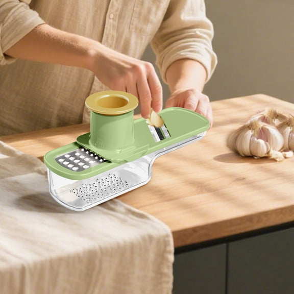 Multipurpose Garlic Mincer And Garlic Crusher Easy Clean,2025 New Mini Ginger Garlic Grinding Planer Chopper Hand Press Vegetable Mandoline Cutter Tool with Container (Green)