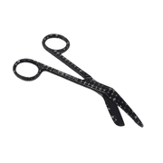 Multipurpose Gauze Scissors 5.5" Stainless Steel Comfortable Grip Angled Blades Round Tip - Black Stars Print