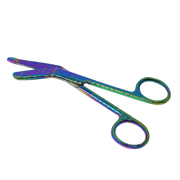 Multipurpose Gauze Scissors 5.5" Stainless Steel Comfortable Grip Angled Blades Round Tip - Multi Stars Print