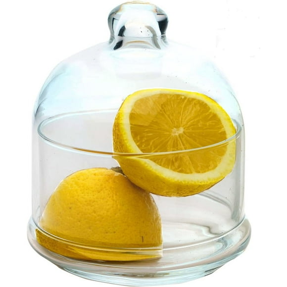 Multipurpose Glass Container Avocado, Onion, Tomato, and Lemon Keeper Saver Holder Container, Fruit, Butter Citrus Mini Containers for Fridge, Pepper and Salt Cellar with Lid (Medium)