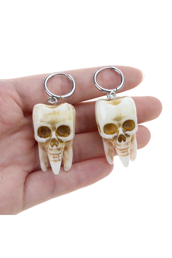 Multipurpose Gothics Punk Skull Tooth Hoop Earrings Handmade Sturdy Resin Dangles Portable for Trendy Women Wear