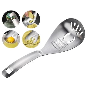 304 Stainless Steel Multi-Purpose Grinding Spoon - Garlic Ginger Crusher, Masher, Grater & Bottle Opener for Kitchen Use