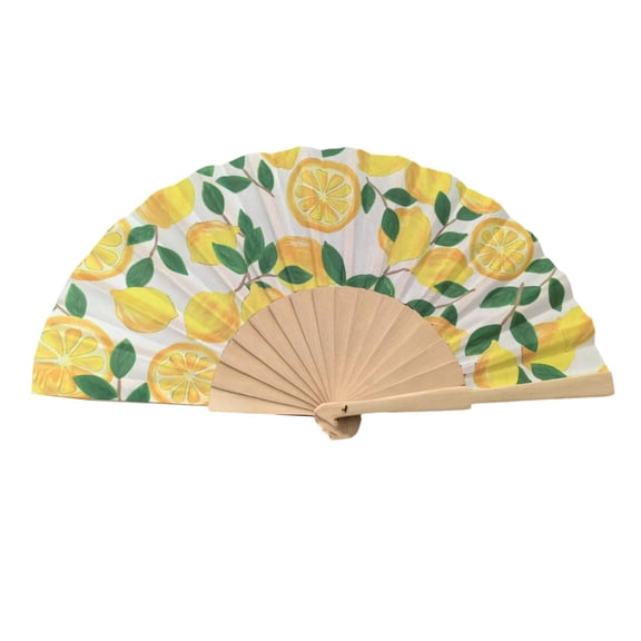Multipurpose Hand Fan for Dance Performances and Decoration with Lemon Cherries Pattern Spanish 7Inch Folding Fan