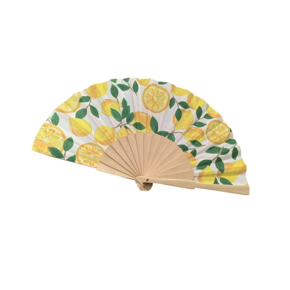 Multipurpose Hand Fan for Dance Performances and Decoration with Lemon Cherries Pattern Spanish 7Inch Folding Fan