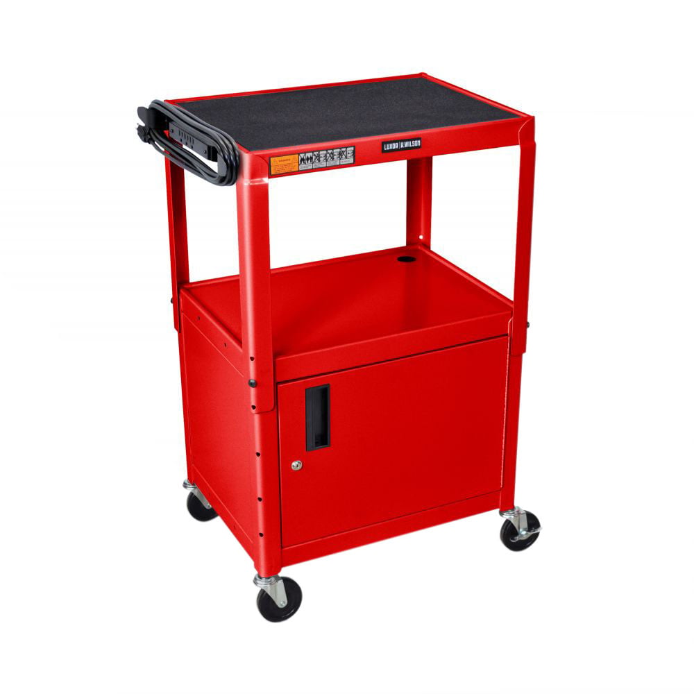 Multipurpose Height Adjustable Steel Av Utility Cabinet Cart - Red