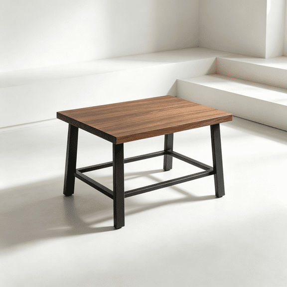 Multipurpose Industrial Coffee Table, Dark Brown Walnut Finish with Sawhorse Metal Base