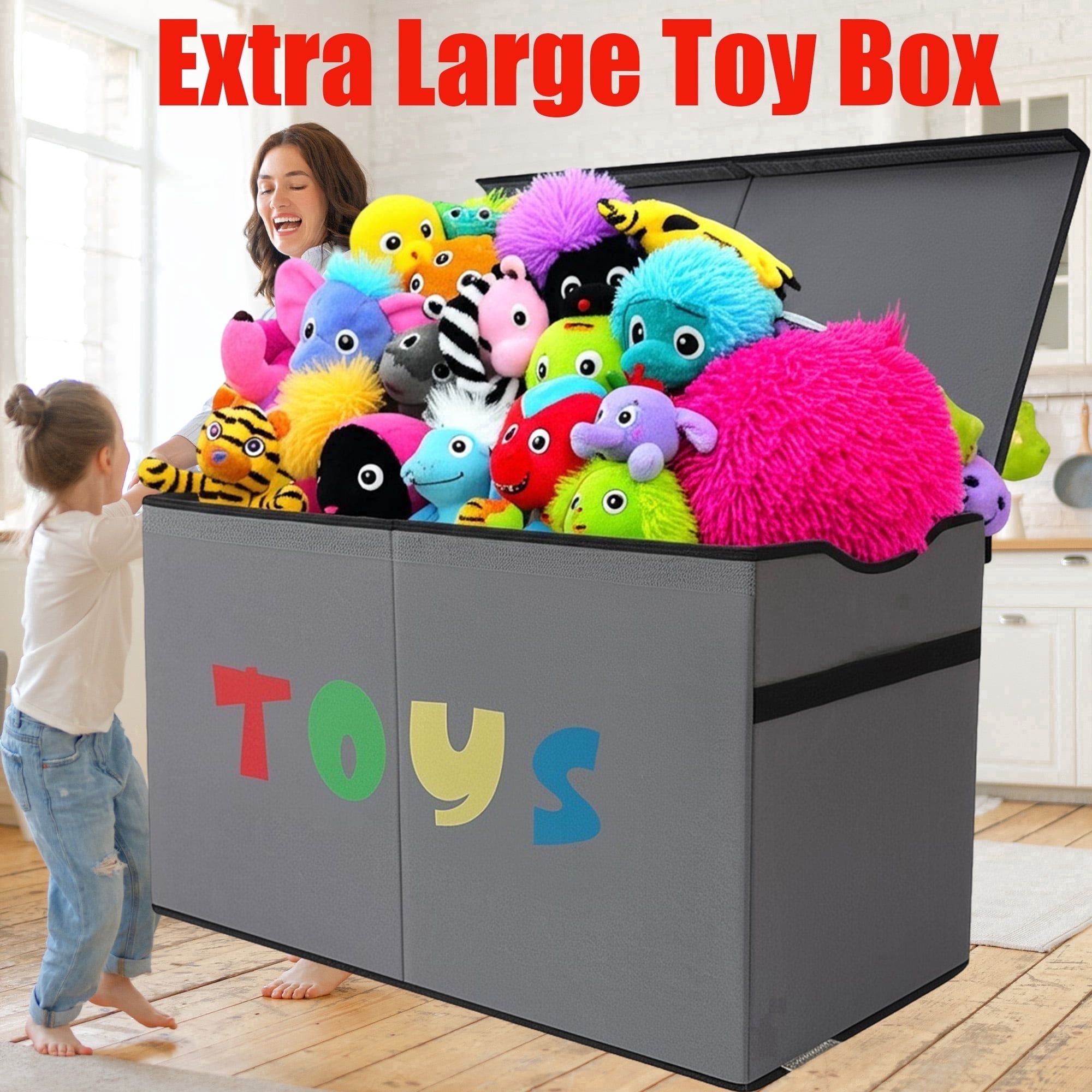 VICTORICH Kids Toy Box Chest with Removable Lid, 32 gal Extra Large Foldable Storage Bins for Toddlers and Nursery, Gray