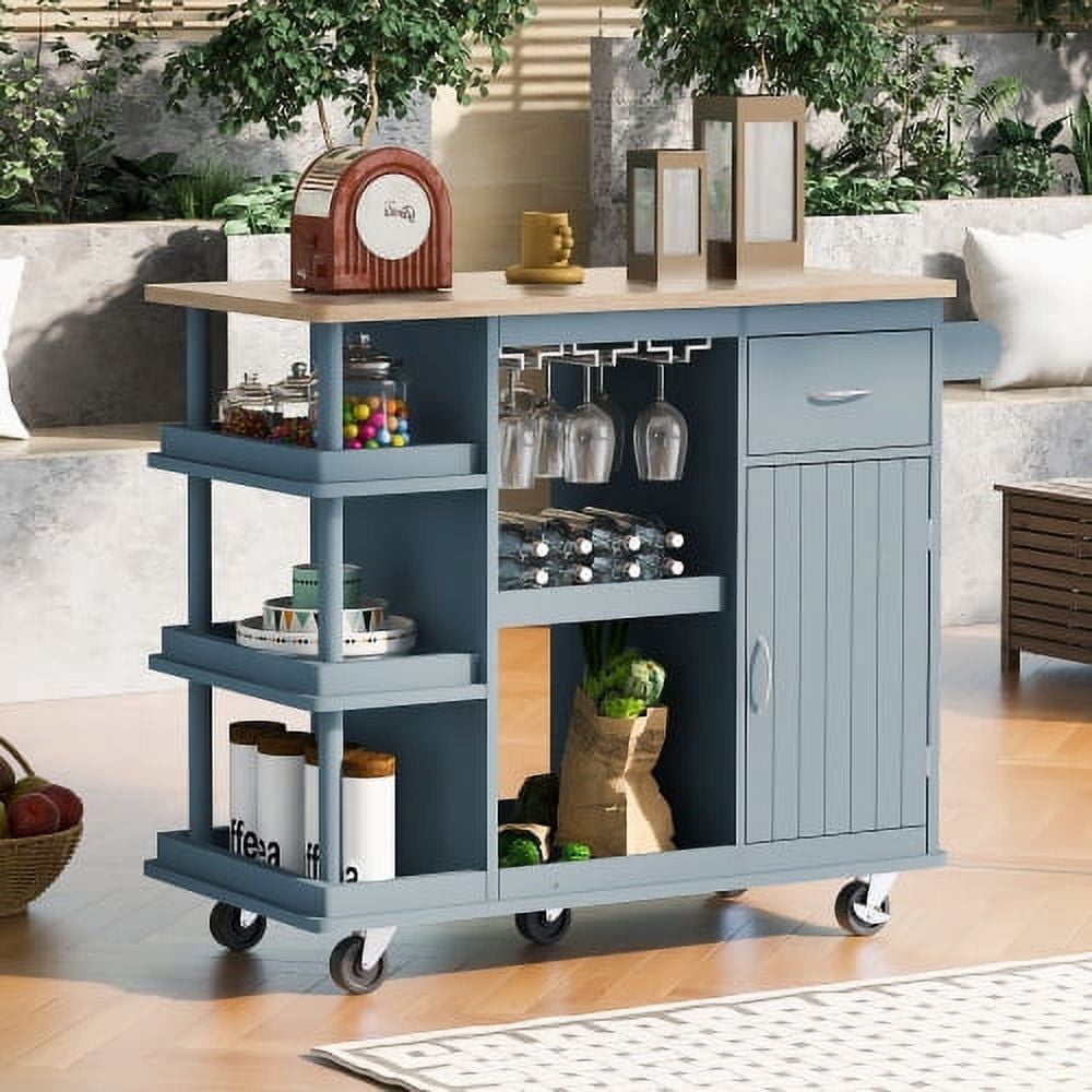 Multipurpose Kitchen Cart with Side Storage Shelves, Rubber