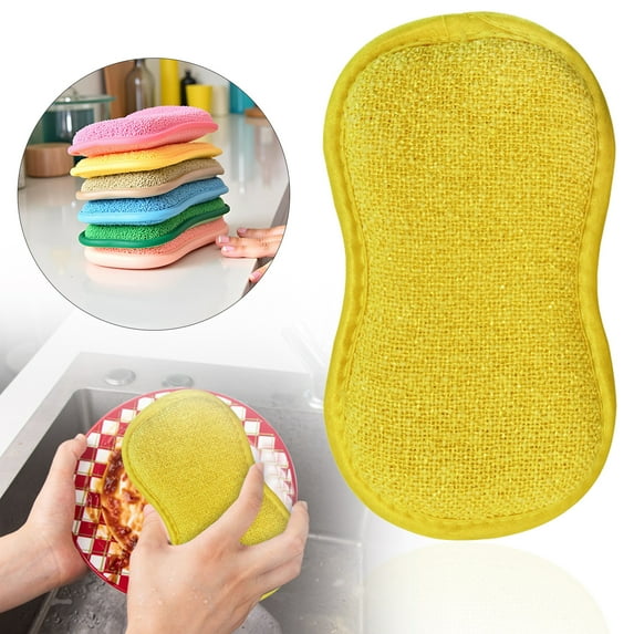 Multipurpose Kitchen Scrub Sponges 2026 Upgrade, Reusable Microfiber Washable Non-Scratch Sponges for Kitchen, Bathroom, Car Cleaning, Durable & Tear-Resistant, High Absorption, A4-Yellow