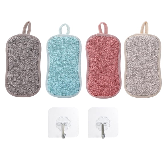 Multipurpose Kitchen Scrub Sponges - 4 Pieces Non-Scratch Microfiber Scouring Pads for Dishes, Pots & Household Cleaning (Mixed Colors)