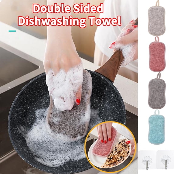 Multipurpose Kitchen Scrub Sponges, Non-Scratch Microfiber Scrub Sponges for Kitchen, Reusable Scouring Pads Sponge Scrubber for Household Cleaning Dishes and Pots (Mixed Colors/4 Pieces) 3.66x6.5"