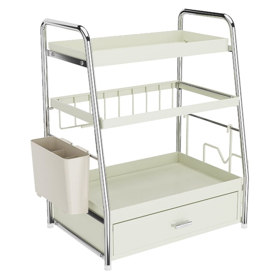 Multipurpose Kitchen Shelf Storage Rack with Pull Out Drawers Hook and Cups for Efficient Storage Home Organization