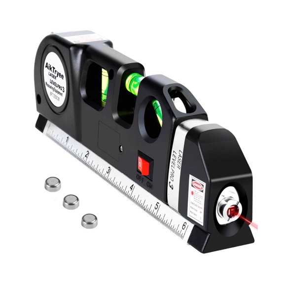 Multipurpose Laser Level Tool 3-in-1 Line Laser Leveler with Measuring Tape and Metric Rulers Cross Line Laser Beam Leveling Tool for Picture Hanging Home Cabinet Installation Tile & Wall Projects