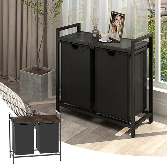 Multipurpose Laundry Basket with Table Top, 2-Section Oxford Fabric Hamper, Removable Bag for Bathroom Bedroom Toy Storage