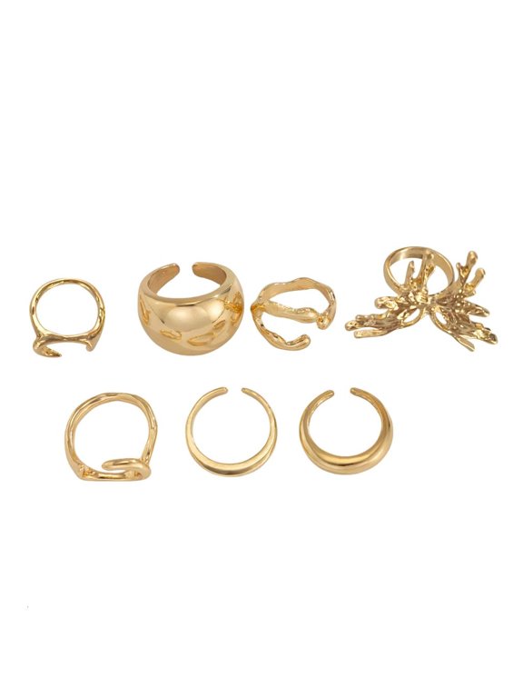 Multipurpose Liquid Lavas and Butterfly Designs Rings Set 7pcs Stylish Accessories for Modern Women Casual Wear