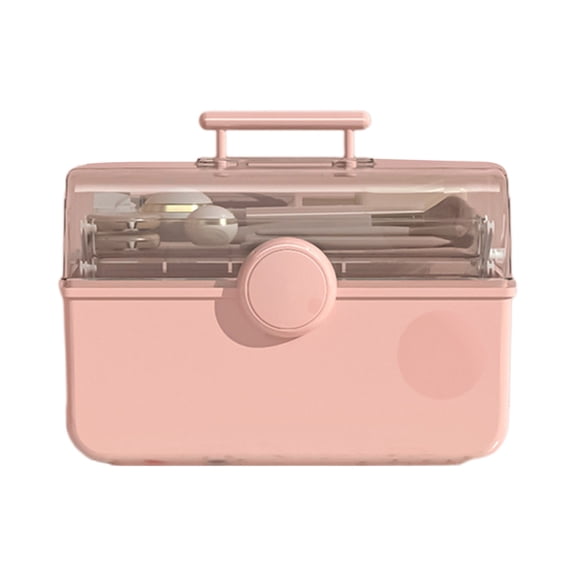 Multipurpose Makeup Box Plastic Cosmetic Container with Handle and Lock Three-Layer Clear Plastic Storage Box Organizer