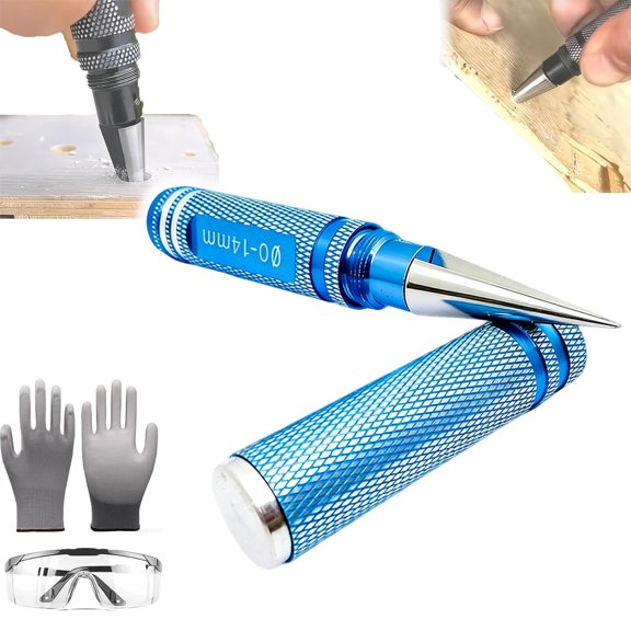 Multipurpose Manual Hole Punch, Steel Metal 0-14mm Hole Puncher Reamer and Drill Hole Expander, Manual Drilling Tool for Woodworking, DIY Crafts, Tool Box and Hand Tools