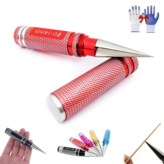 Multipurpose Manual Hole Punch, Steel Metal 0-14mm Hole Puncher Reamer, Multifunctional Woodworking Hole Opener, Drilling Tool for Tool Box, DIY Crafts, Hand Tools(Red)